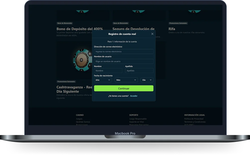 Dendera Casino Registro de Usuario Dendera Casino formulario de registro de cuenta con datos personales
